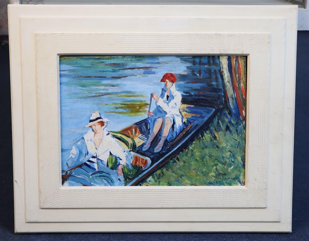 Claude Shepperson (1867-1921) Two women in a punt 9.5 x 13.5in.